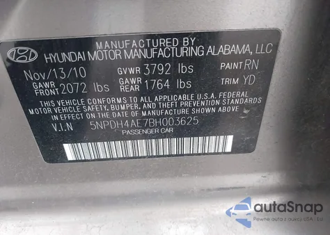 2011 Hyundai Elantra Gls z USA, uszkodzony, nr VIN 5NPDH4AE7BH003625